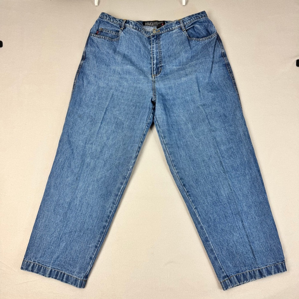 Chicos Denim Womens Sz 3 Blue High Rise Straight Leg Elastic Back Jeans Cotton